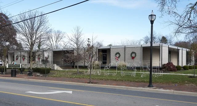 Whitehall Municipal Building decorated for Christmas viewed from the northeast.