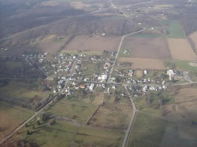 Aerial view of Zanesfield , Ohio , United States , taken from Diamond Eclipse light airplane. Picture taken from an altitude of 2,500 feet MSL at an bearing of approximately 272º.