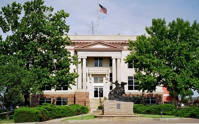 The Jackson County Courthouse located in Altus, Oklahoma , United States. Built in 1910, it was listed on the National Register of Historic Places on August 23, 1984.