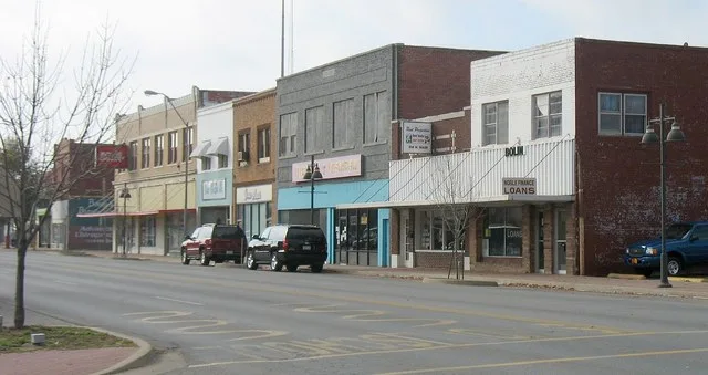 Bristow Main Street with the former Bush's Hi-Way Cafe on the right.