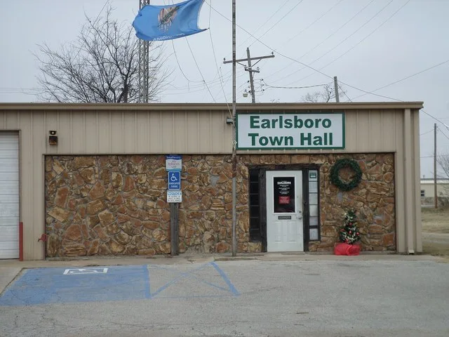The Earlsboro Town Hall, located at 110 Lamar Ave., Earlsboro, Oklahoma.