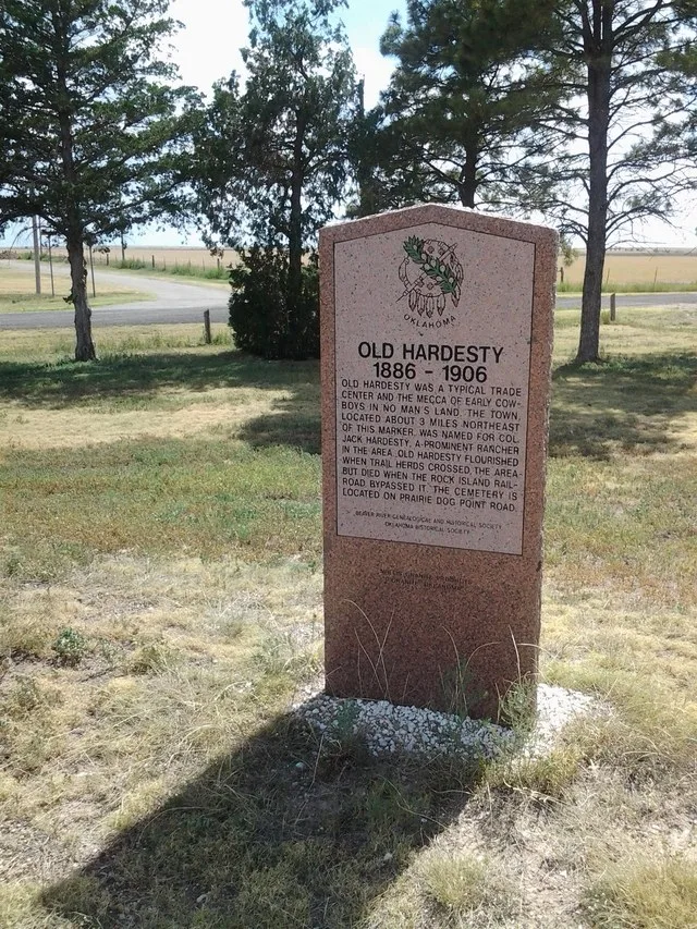Historic marker in Hardesty, in the Oklahoma Panhandle. This stone is located on US 412 on the western edge of modern Hardesty and commemorates old Hardesty (1886-1906) which was...