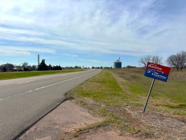 Welcome sign at Manitou, OK 3-2025