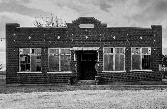 Abandoned high school in the ghost town of Skedee, Oklahoma