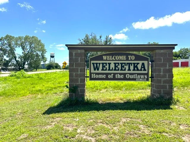 Welcome sign at Weleetka in June of 2026
