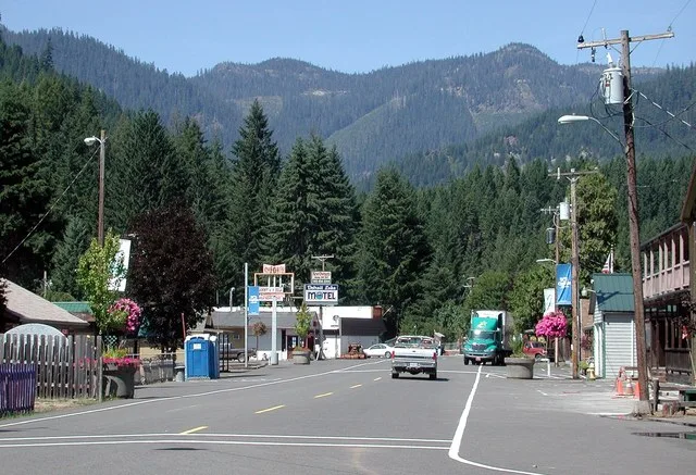 Downtown Detroit, Oregon, United States. View is to the west along Detroit Avenue.