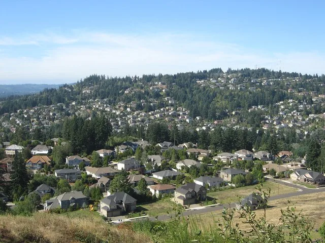 Mount Scott, part of the Boring Lava Field, with the city of Happy Valley, Oregon