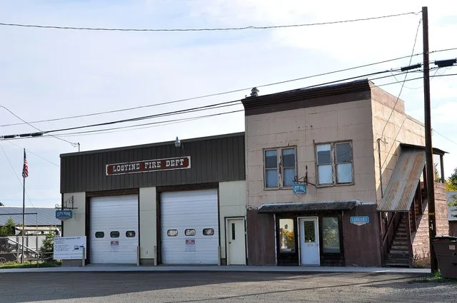 Fire station, city hall, and library in Lostine, Oregon , in the United States