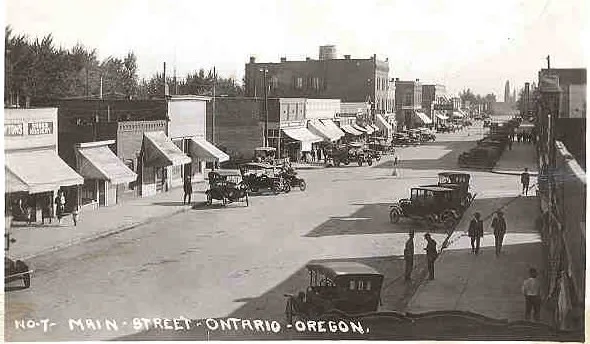 Main Street, Ontario Oregon. Post card view, circa 1920