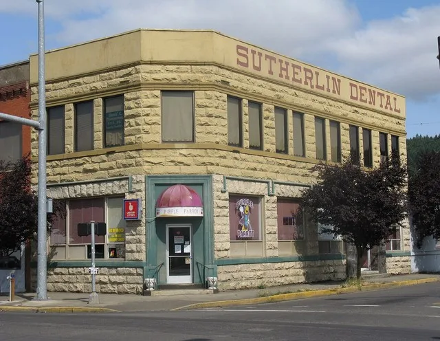 The historic Sutherlin Bank Building (built 1910), located at 101 West Central Avenue in Sutherlin, Oregon , United States , is listed on the US National Register of Historic Plac...