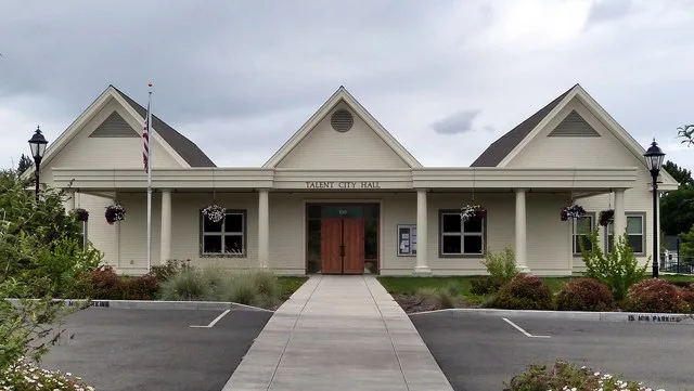 City hall of Phoenix , Oregon , United States , address 110 East Main Street.
