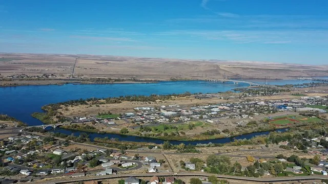 View of the town of Umatilla, The Umatilla River, and The Columbia River