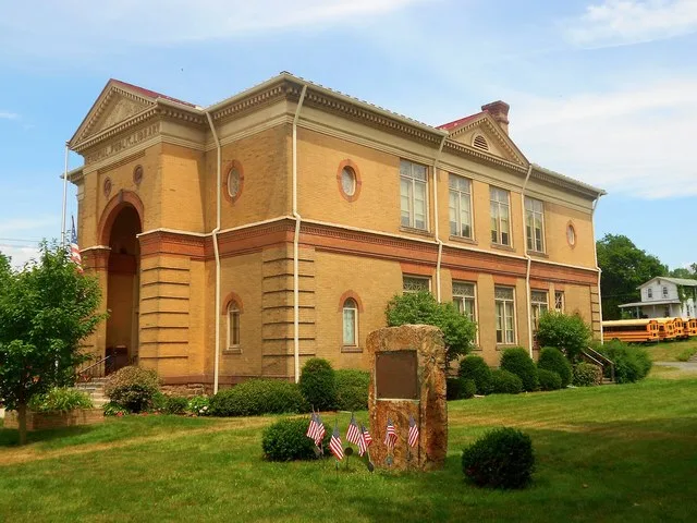 The library building in Alexandria, Huntingdon County, Pennsylvania. A very impressive small town library building.