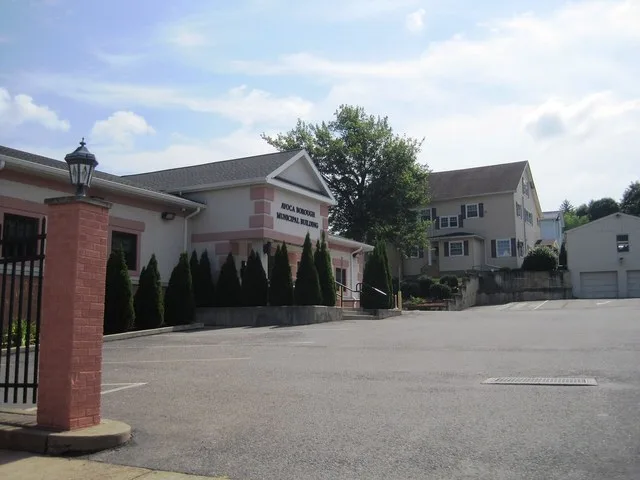 Photo of the Avoca , Pennsylvania municipal building. Photo taken from U.S. Route 11 (Main Street) looking east-northeast.