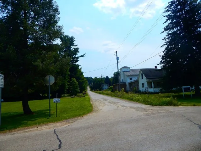 Photo looking north along Center Street in Bear Lake , Pennsylvania . Photo taken at the intersection of Greeley Street (SR 4007) and Center Street.