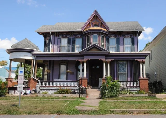 ORIGINAL HOUSE BUILT IN 1842 BUT THE MAIN HOUSE WAS ADDED IN 1887. IT IS A TWO-STORY, WOOD FRAME QUEEN ANNE STYLE DWELLING
