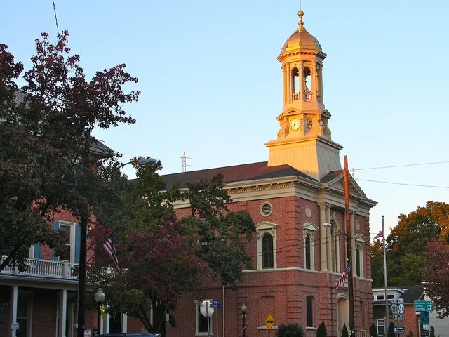 Perry County Courthouse on the NRHP since February 24, 1975. On Center Square, Bloomfield, Pennsylvania. Bloomfield is also called New Bloomfield.