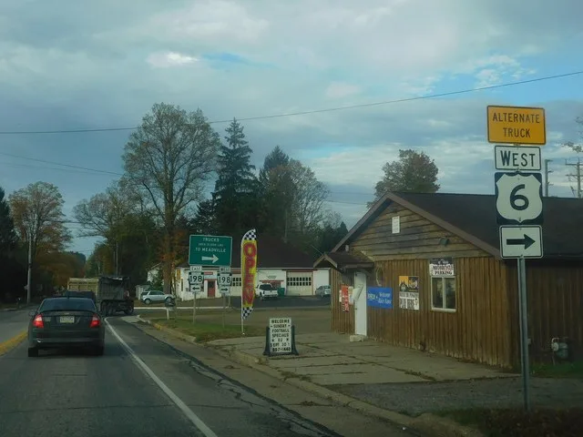 Westbound Pennsylvania Route 77 at PA 198 in Blooming Valley .