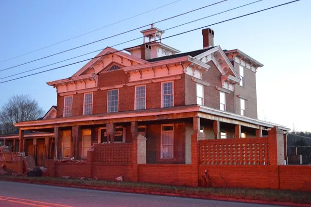 Front and northern side of the Irvin-Patchin House , located on the western side of Main Street ( U.S. Route 219 ) in Burnside , Pennsylvania , United States . Built in 1850, it i...