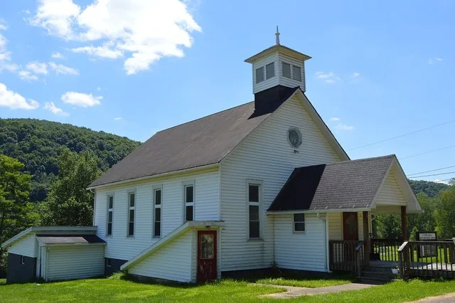 Front of the Casselman United Methodist Church, located on St. John Street in Casselman , Pennsylvania , United States .
