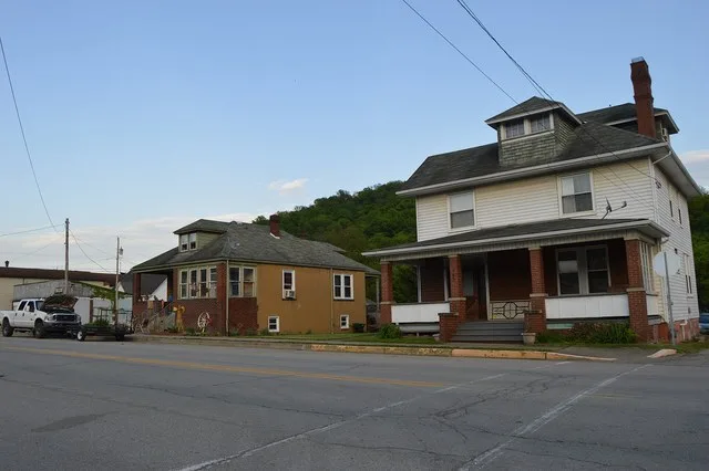Houses on the southern side of Center Street east of the South Street intersection in Clarksville , Pennsylvania , United States .