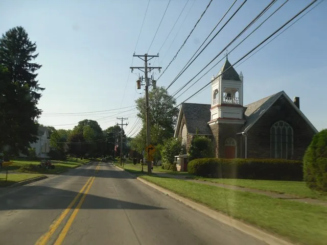 Northbound Pennsylvania Route 308 (Franklin Street) in Clintonville , Pennsylvania north of Thorne Alley.