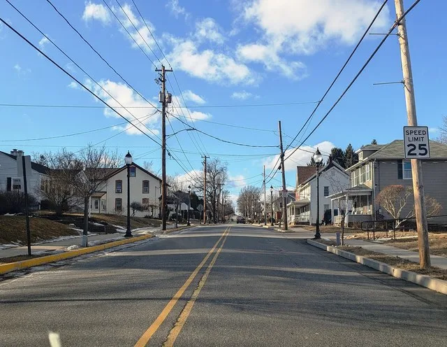 Photo of northbound Main Street in Conyngham , Pennsylvania . Photo taken looking northwest between Sugarloaf Avenue and Church Hill Road.