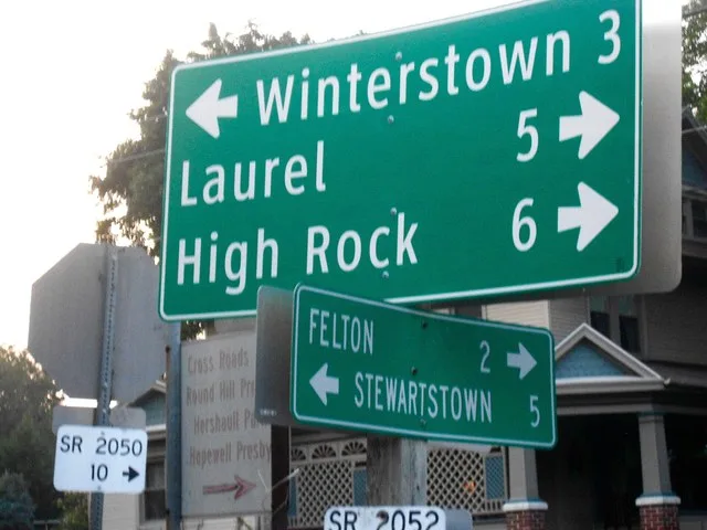 Signs at the crossroads in the borough of Crossroads, York County, Pennsylvania