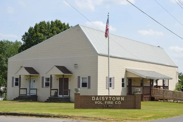 Northern and western sides of the Daisytown Volunteer Fire Department, located at 139 Vogel Street in Daisytown , Pennsylvania , United States .