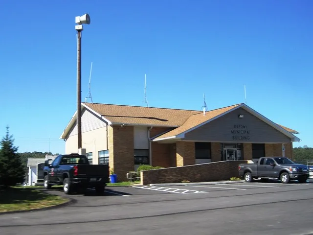 Photo of the Dupont , Pennsylvania municipal building. Photo taken from Pennsylvania Route 315 northbound looking northwest.
