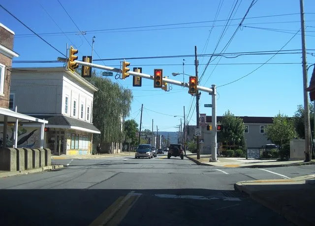 Photo of southbound Main Street in Edwardsville , Pennsylvania . Photo taken looking southwest at Hillside Avenue.