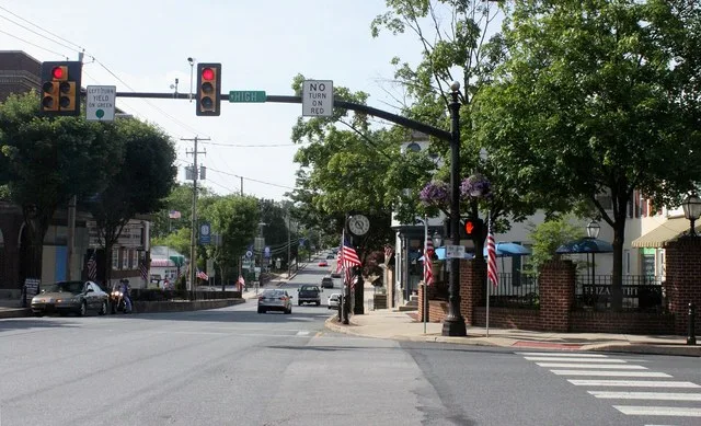 A photo of Center Square (the intersection of High and Market streets) in Elizabethtown, Pennsylvania, U.S.A., as seen on June 15, 2013.