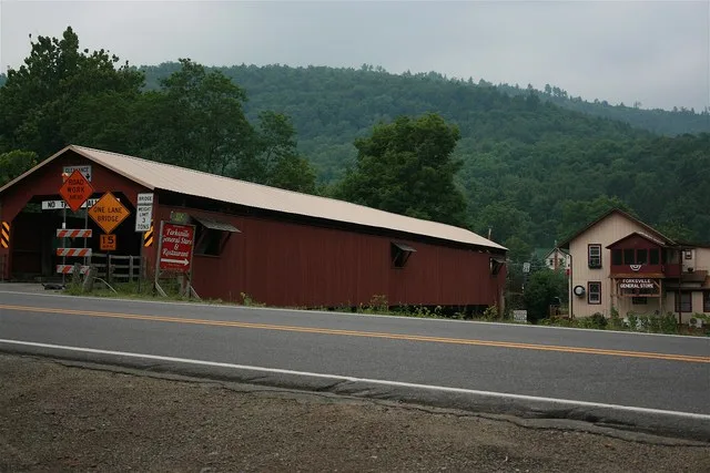 The 1850 Forksville Covered Bridge in Forskville, Sullivan County, Pennsylvania.