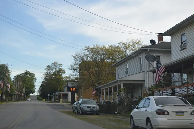 Buildings on the western side of Main Street, south of Third Street, in Fredonia , Pennsylvania , United States .