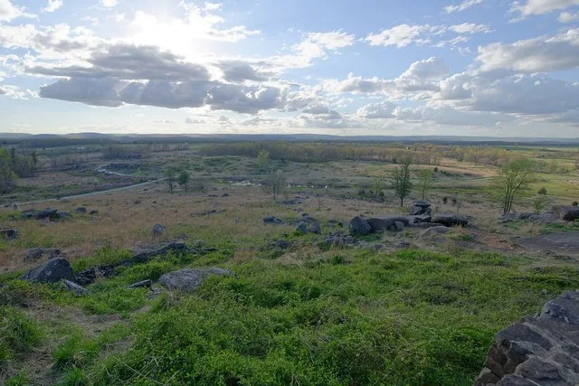 View of Devil's Den from Little Round Top, Gettysburg Battlefield, Pennsylvania, US This is an image of a place or building that is listed on the National Register of Historic Pla...