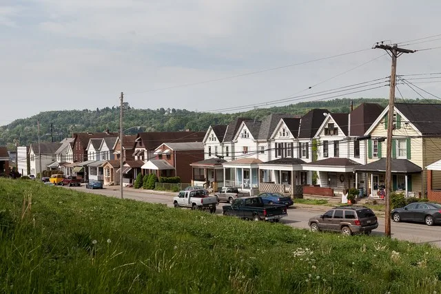 A row of houses on the west side of the 800 block of Ohio Avenue in Glassport, Pennsylvania