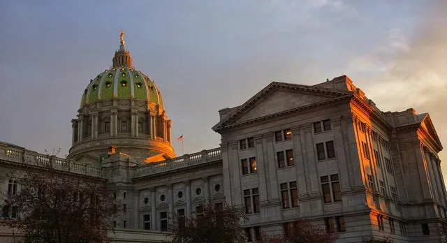PA State Capitol Building at twilight