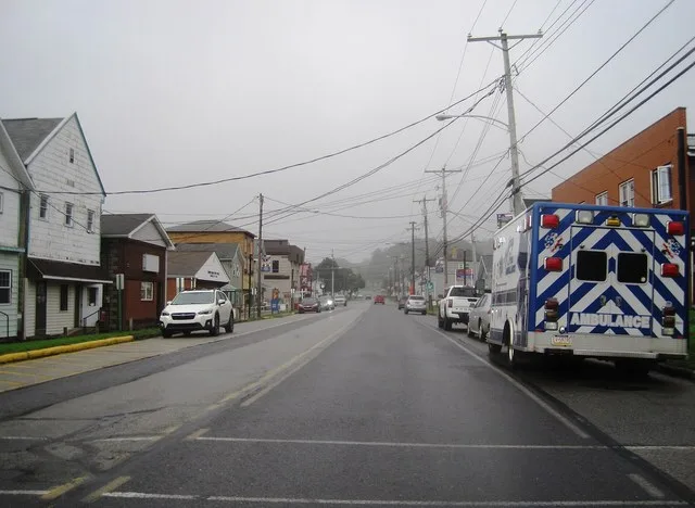 Photo of southbound Beaver Street in Hastings , Pennsylvania . Photo taken looking southwest from 5th Avenue.