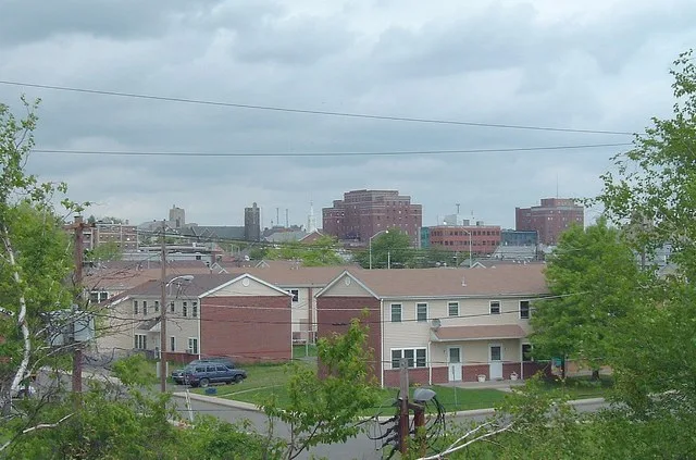 Downtown Hazleton, PA from the railroad tracks to the south