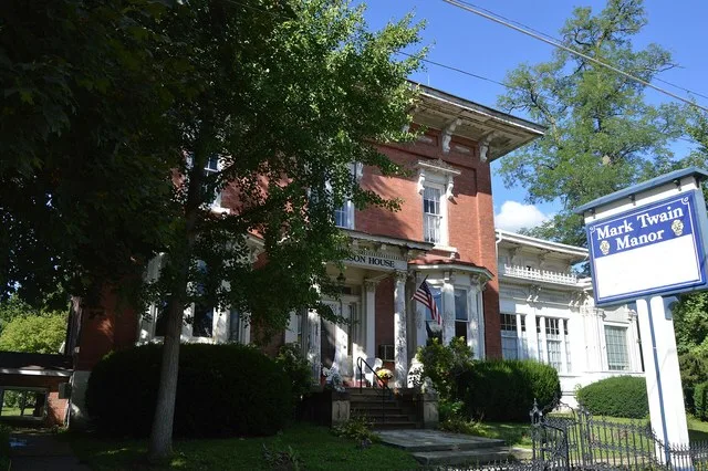 Front of the Gibson House , located at 210 Liberty Street ( U.S. Route 322 / Pennsylvania Route 58 ) in Jamestown , Pennsylvania , United States . Built in 1855, it is listed on t...