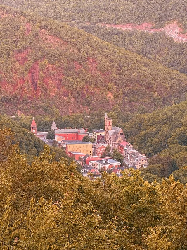 A view from the Switchback Railroad Trail that highlights the St. Mark’s and St. John’s Episcopal Church