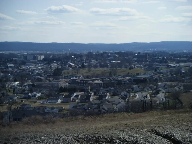 A view of Kutztown, Pennsylvania from a hill to the north of town