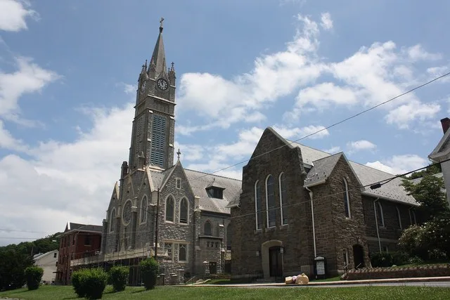 The Lansford Historic District in is a national historic district located at Lansford Carbon County, Pennsylvania. Our Lady of the Angels Academy on left, St. Katharine Drexel Par...