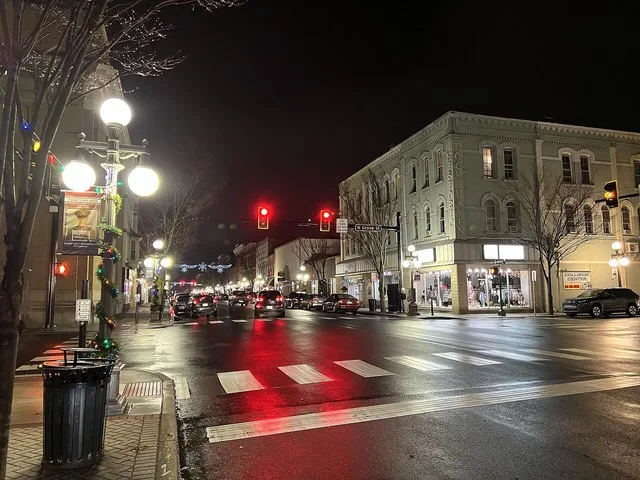Downtown at night of Lock Haven, Pennsylvania.