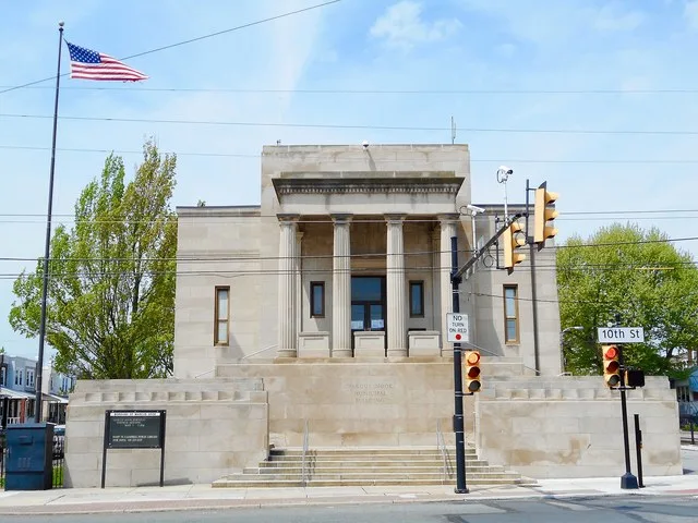 Borough Hall on 10th Street in Marcus Hook, Pennsylvania. Also houses the local public library