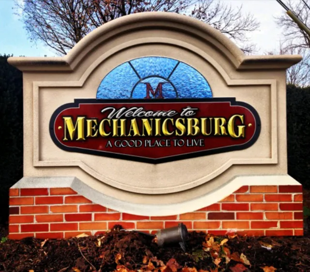 Roadside welcome sign that greets visitors to the Borough of Mechanicsburg, Pennsylvania