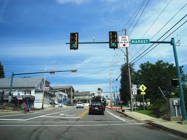 Photo of northbound Pennsylvania Route 435 (Main Street) and PA 690 in Moscow , Pennsylvania . Photo taken at the intersection of Main Street and Market Street.