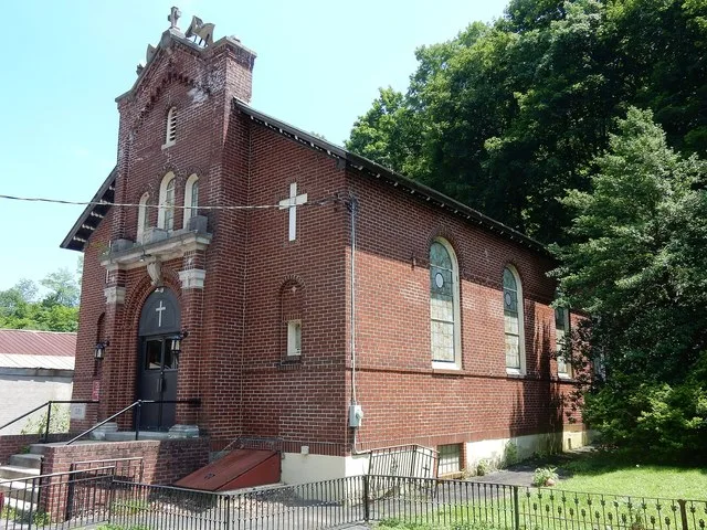 Former, St Francis De Sales Catholic Church (built 1921), @ former location, 49 Main St., Mount Carbon, Schuylkill County, Pennsylvania. The former Church and adjoining Rectory we...