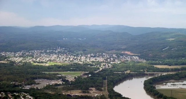 Aerial view of Nanticoke looking southwest. Downtown can be seen on the extreme right.