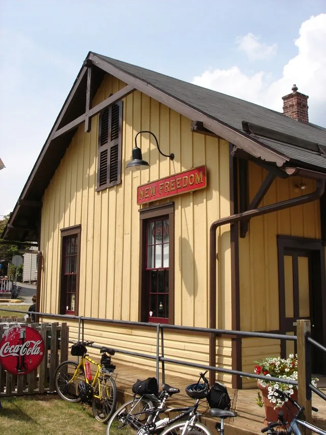New Freedom, PA former PRR Station , now a restaurant- the New Freedom Rail Trail Cafe, and museum on the York County Heritage Rail Trail County Park. The cafe is open Wednesday t...